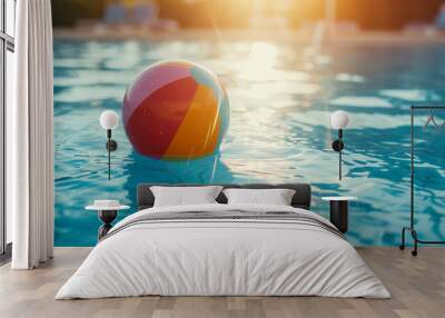 Summer holidays background with colorful beach ball floating on luxury swimming pool and copy space Wall mural