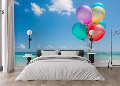 Summer party background with balloons on a beautiful beach Wall mural