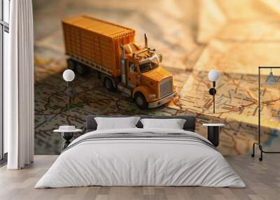 Truck model on world map , transportation of goods between countries on the road concept image with copy space Wall mural