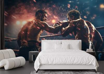 Two man boxers fighting in a boxing ring Wall mural