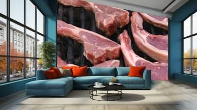 7 lambchops on the bar b que - bbq Wall mural