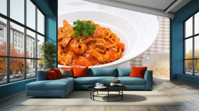 Italian spaghetti pasta with tomato and chicken Wall mural