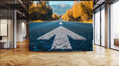 An asphalt road with an arrow painted on it symbolizes growth, development and the path to success Wall mural