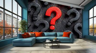 The red question mark stands out against the black, symbolizing urgency and importance. Wall mural