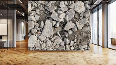 Panoramic image. Gray gravel stones for the underground in road construction Wall mural