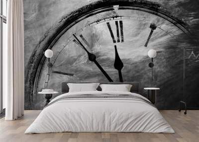 Retro black and white clock with five minutes before twelve Wall mural