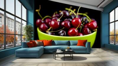 Freshly picked red bing cherries in bowl Wall mural