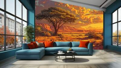 african landscapes illustration generative ai Wall mural