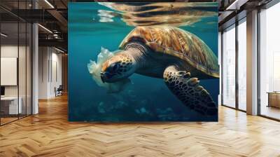 animal struggling with plastic pollution in the ocean generative ai Wall mural