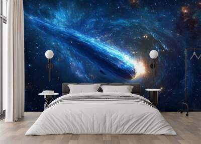 comet's brilliant tail illuminates deep space, surrounded by a swirl of distant stars generative ai Wall mural