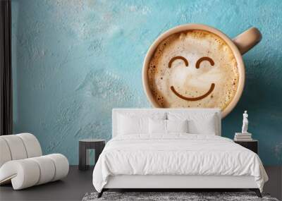 cup of coffee with a cute smiling face generative ai Wall mural