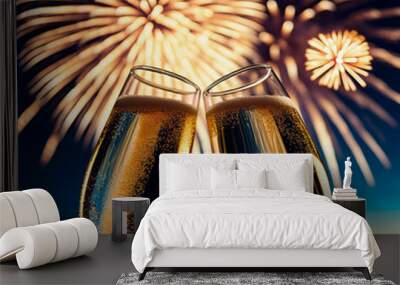 Fireworks and Champaign Glasses Square Format Wall mural