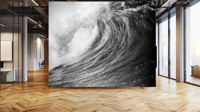 Big breaking Ocean wave in black and white at Waimea bay on the north shore of Oahu Hawaii Wall mural