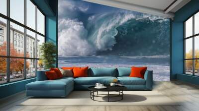 giant breaking wave on the north shore of oahu hawaii at waimea bay Wall mural