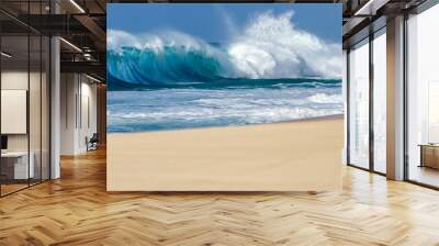 Ocean waves breaking on a sandy beach on the north shore of Oahu Hawaii Wall mural