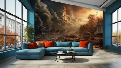 image capturing the aftermath of a natural disaster like a hurricane or tornado generative ai Wall mural