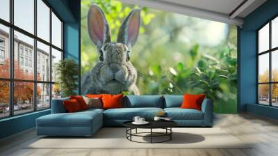 Rabbit closeup with natural landscape generative ai Wall mural