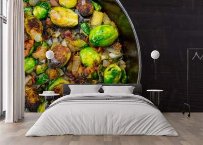 Roasted Brussels Sprouts in Cast Iron Skillet Wall mural