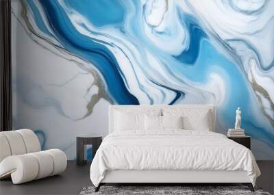 abstract marble textured background fluid art modern wallpaper marbe white and light blue surface Wall mural