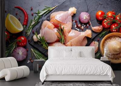 panorama banner of raw chicken portions Wall mural