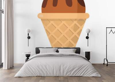 Ice cream of chocolate ingredients in wafer cone on white background cartoon flat vector illustration element for delicious food ice cream design Wall mural