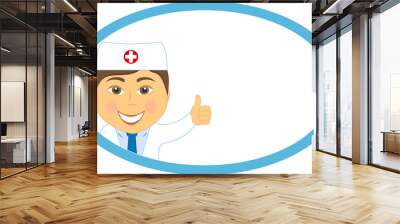 cartoon smile doctor showing thumb up in frame Wall mural