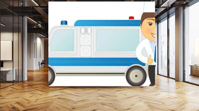 cartoon veterinarian doctor and car ambulance Wall mural