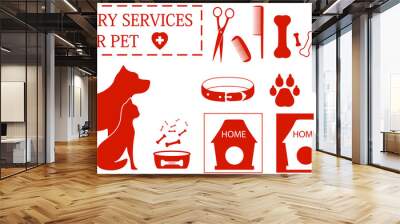 set isolated icon with pet and veterinary services objects Wall mural