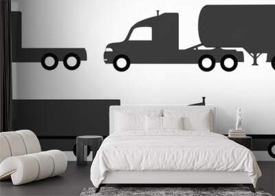 set isolated lorry with tank and body truck silhouette Wall mural