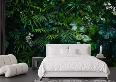 Creative nature green background, tropical leaf banner or floral jungle pattern concept.	 Wall mural