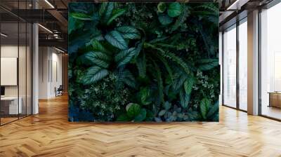 creative nature green background, tropical leaf banner or floral jungle pattern concept. Wall mural