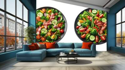 Fresh vegetable salad on a black round plate isolated Wall mural