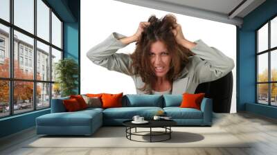 frustrated business woman pulling her hair out 2 Wall mural