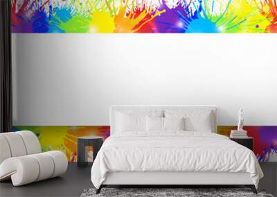 White banner on seamless colorful paint splashes background. Vector illustration. Wall mural