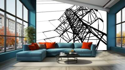 Vector silhouette of high voltage electric line on a white background. Wall mural