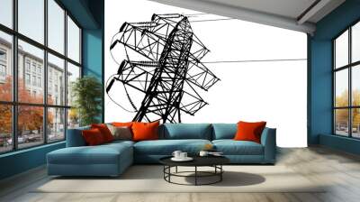 Vector silhouette of high voltage electric line on a white background. Wall mural