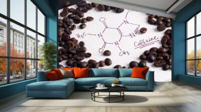 coffee beans with hand drawn caffeine formula Wall mural