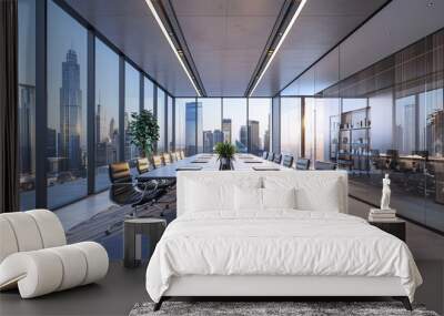 Modern conference room with stunning city view and sleek design Wall mural