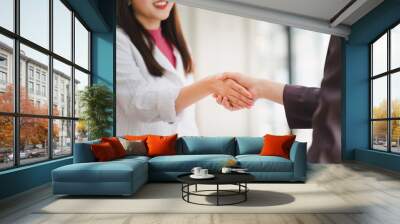 Co-investment business shaking hands successful deal after great meeting. Business partnership handshake concept. Wall mural