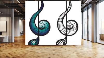 Hand Drawn Treble Clef Vector Illustration Wall mural