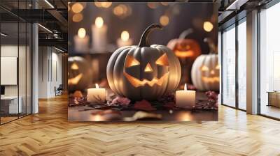 candle lit halloween pumpkins Wall mural