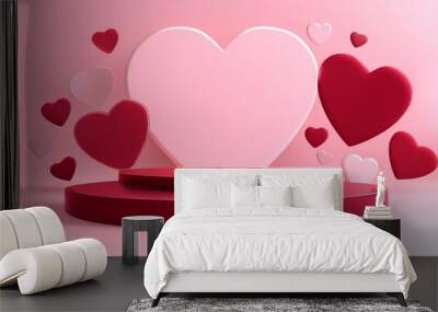 valentine s day podium for a product with a hearts 3 d rendering Wall mural