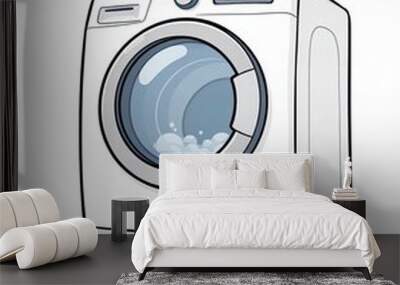 cartoon washing machine with water coming out of the door. Wall mural