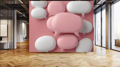 there are many white speech bubbles arranged on a pink surface. Wall mural