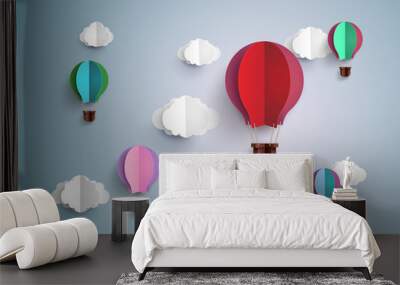 hot air balloon and cloud Wall mural