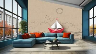 paper sailing boat Wall mural