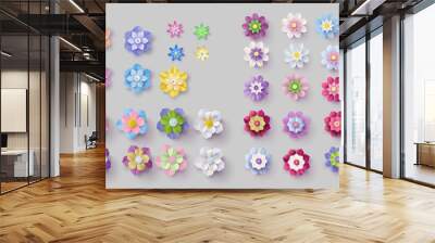 set of colorful paper flowers . Wall mural