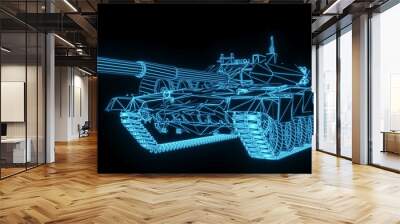 3D rendering illustration Tank blueprint glowing neon hologram futuristic show technology security for premium product business finance   Wall mural