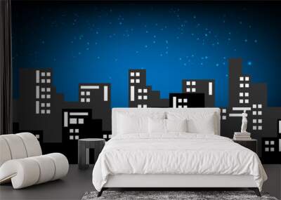 Smart cityscape. Intelligent building automation night futuristic business concept. Web online blue color future technology. Urban banner sky silhouette background .vector illustration Wall mural