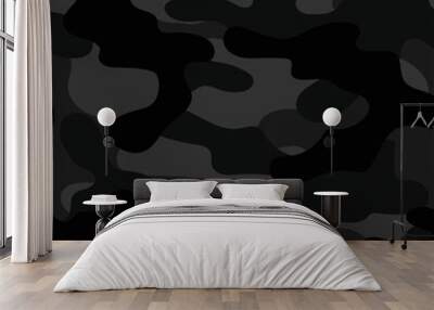 black full seamless abstract military camouflage skin pattern vector for decor and textile. army mas Wall mural